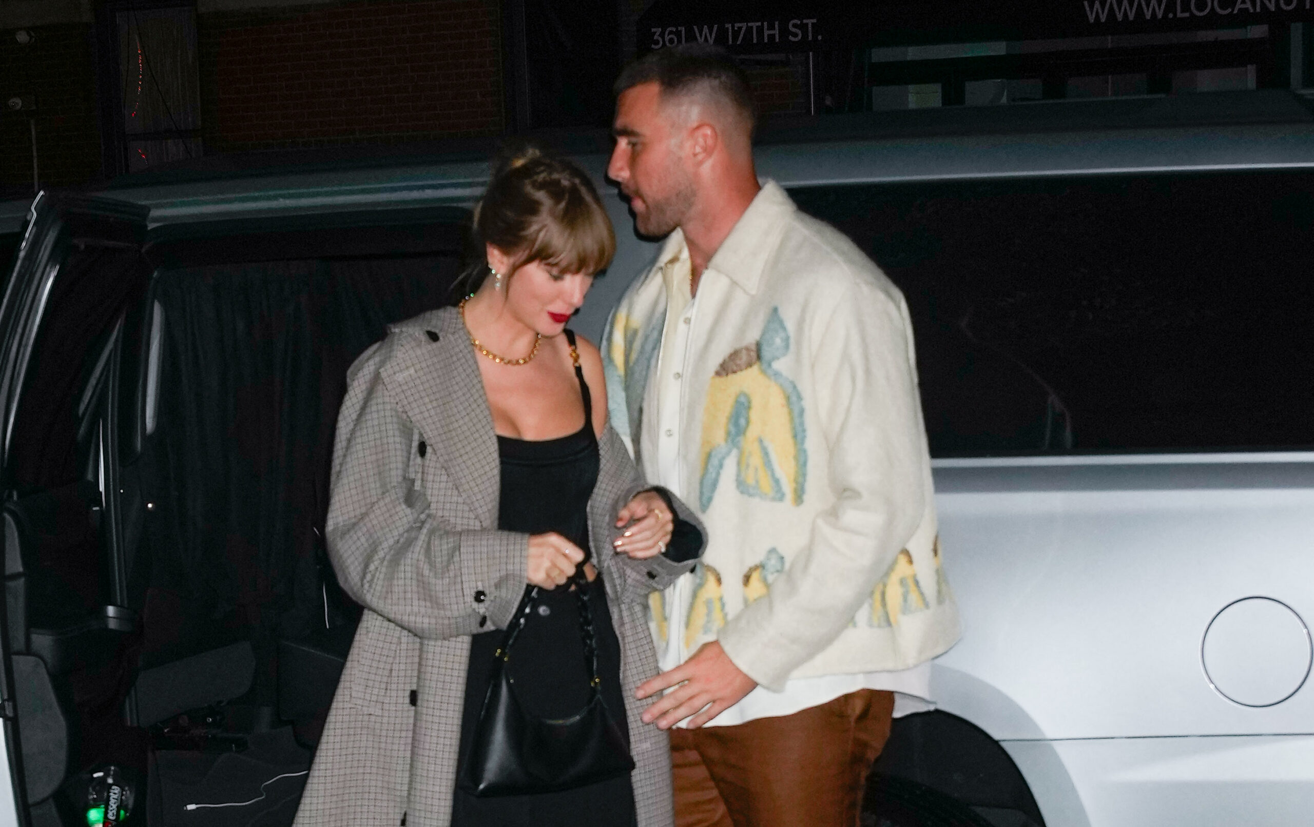 Taylor Swift and Travis Kelce attend the SNL afterparty in New York