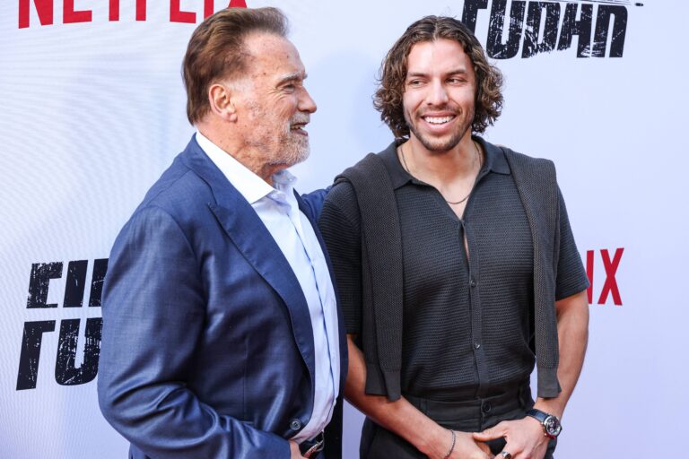 Arnold Schwarzenegger and Joseph Baena at the Los Angeles Premiere Of Netflix's 'FUBAR' Season 2