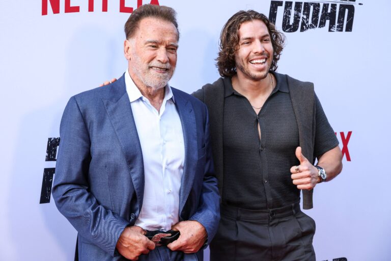 Arnold Schwarzenegger and Joseph Baena at the Los Angeles Premiere Of Netflix's 'FUBAR' Season 2