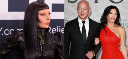 Lady Gaga, Jeff Bezos and Lauren Sanchez photo collage