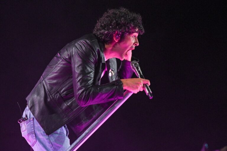 Matty Healy of The 1975 performs on the Pyramid Stage