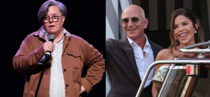 Rosie O'Donnell (left) Jeff Bezos and Lauren Sanchez (right)