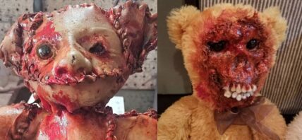 Human skin and horror teddy bears