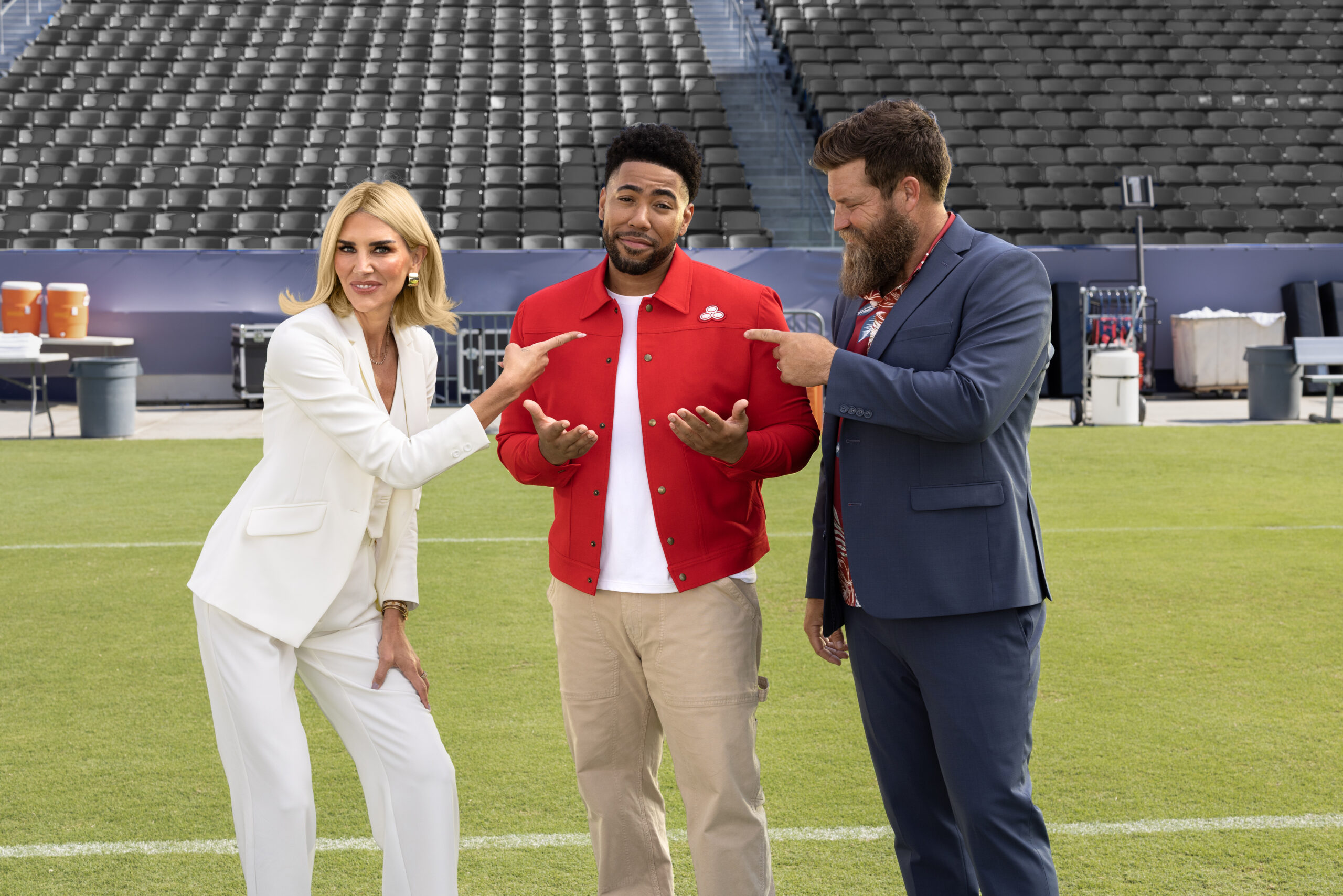 Charissa Thompson joins Jake from State Farm on set for the new “Bold Predictions” commercial with State Farm and Amazon Prime Video Thursday Night Football. 