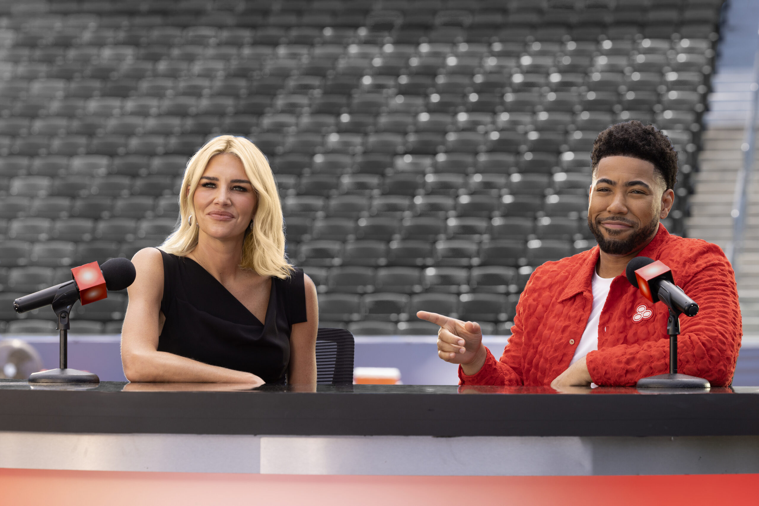 Charissa Thompson joins Jake from State Farm on set for the new “Bold Predictions” commercial with State Farm and Amazon Prime Video Thursday Night Football. 