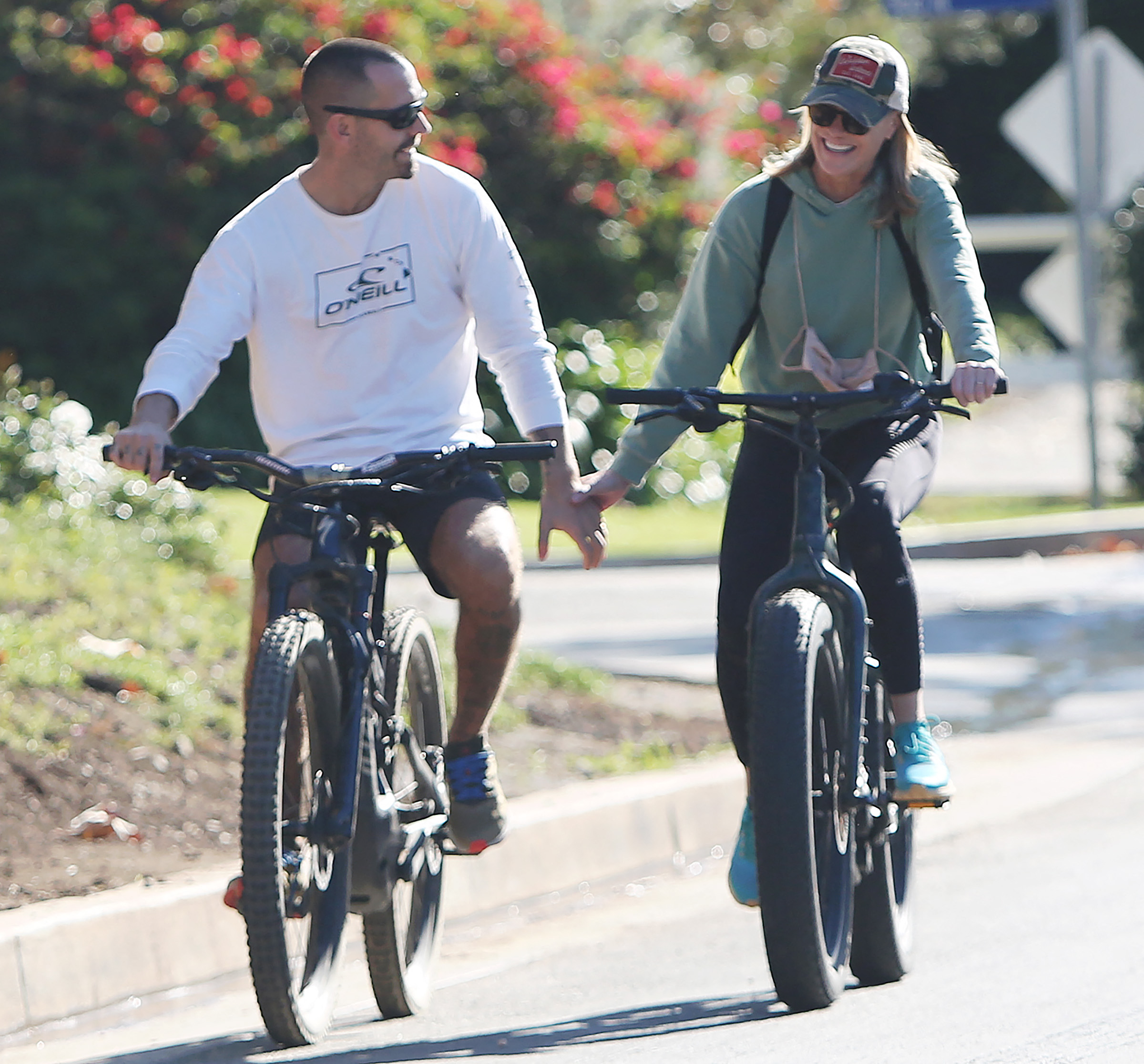 Robin Wright and husband Clement Giraudet enjoying a bike ride on Palisades Riviera