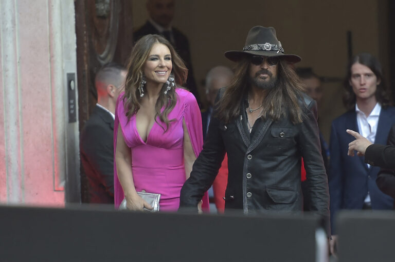 Elizabeth Hurley & Billy Ray Cyrus on the red carpet with Billy Ray Cyrus and her son Damien in Rome