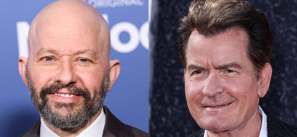 A photo collage of 'Two and a half Men' co-stars Jon Cryer and Charlie Sheen