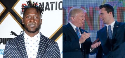 Antonio Brown (left) Donald Trump and Charlie Kirk (right)
