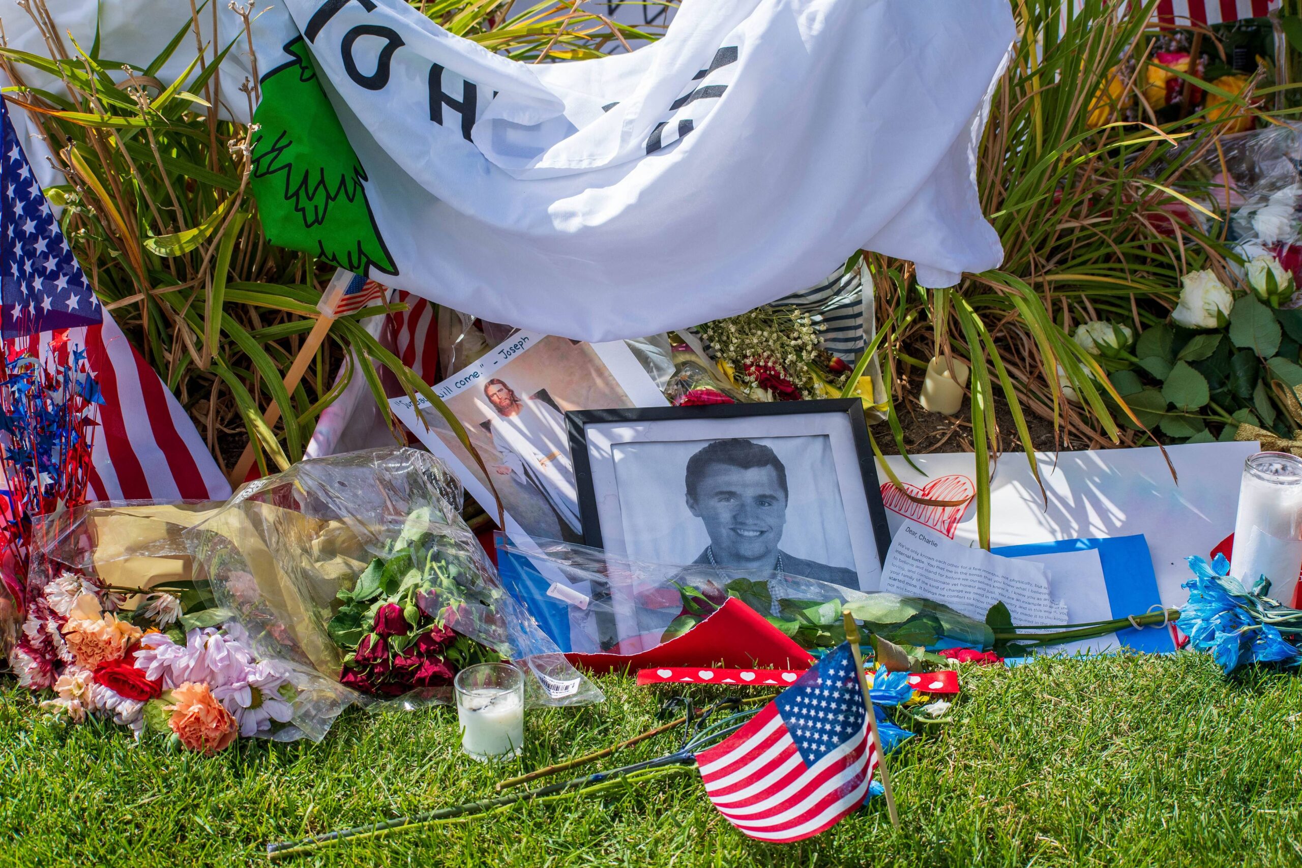 Makeshift Memorial For Charlie Kirk Outside Timpanogos Regional Hospital
