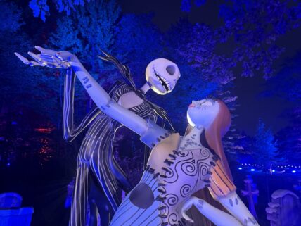 Jack and Sally at Nightmare Before Christmas light trail in new york