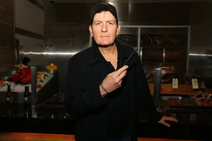 Charlie Sheen is presented with his personally engraved knife at NYY Steak inside Seminole Casino Coconut Creek, in Coconut Creek Florida.