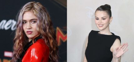A photo collage of Grimes and Selena Gomez