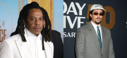 A photo collage of Jay-Z and Bad Bunny