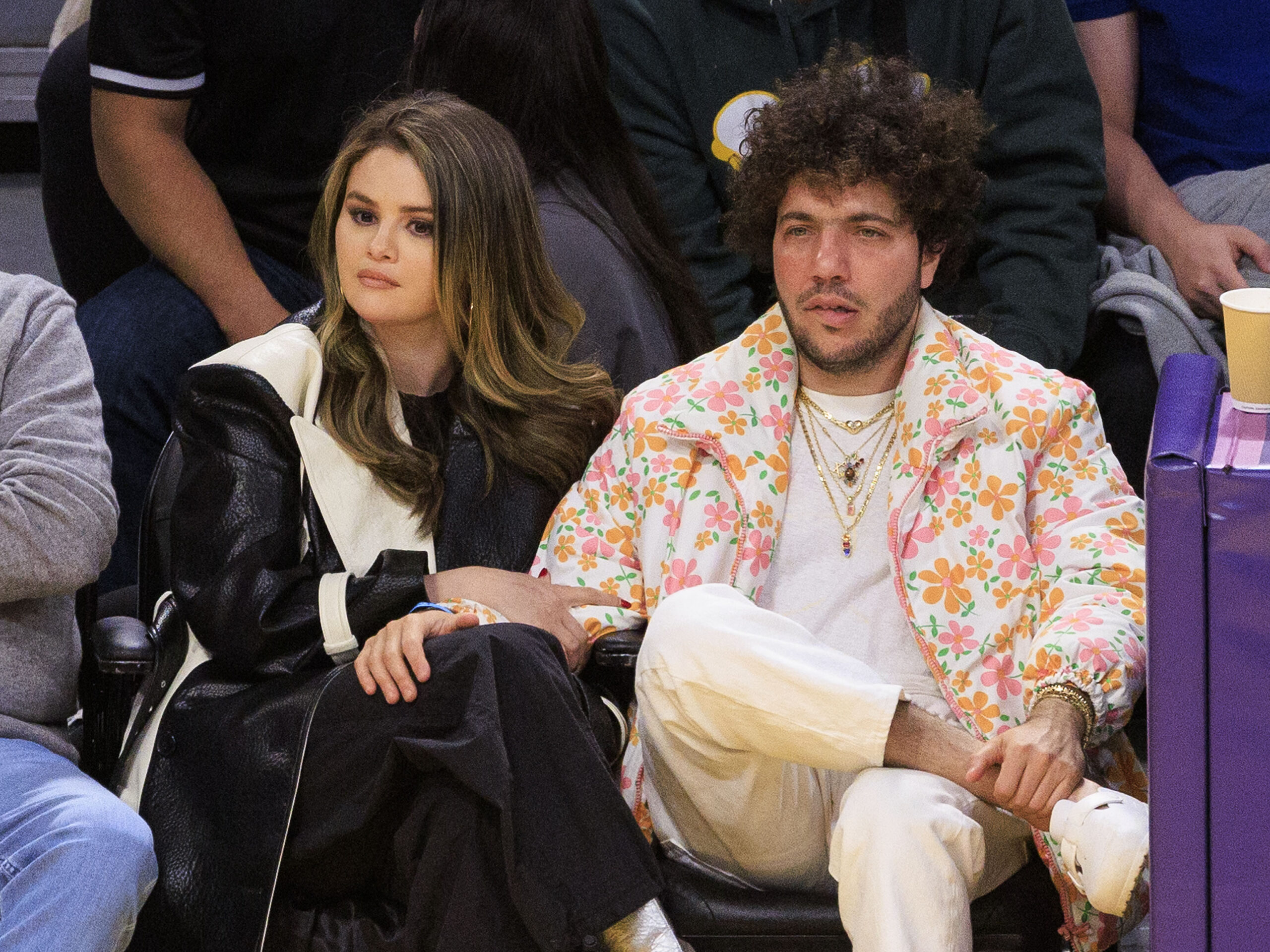 Selena Gomez and Benny Blanco at Lakers vs Heat game