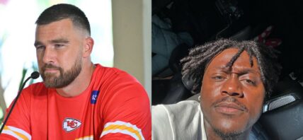 Photo collage of A.J. Brown and Travis Kelce.