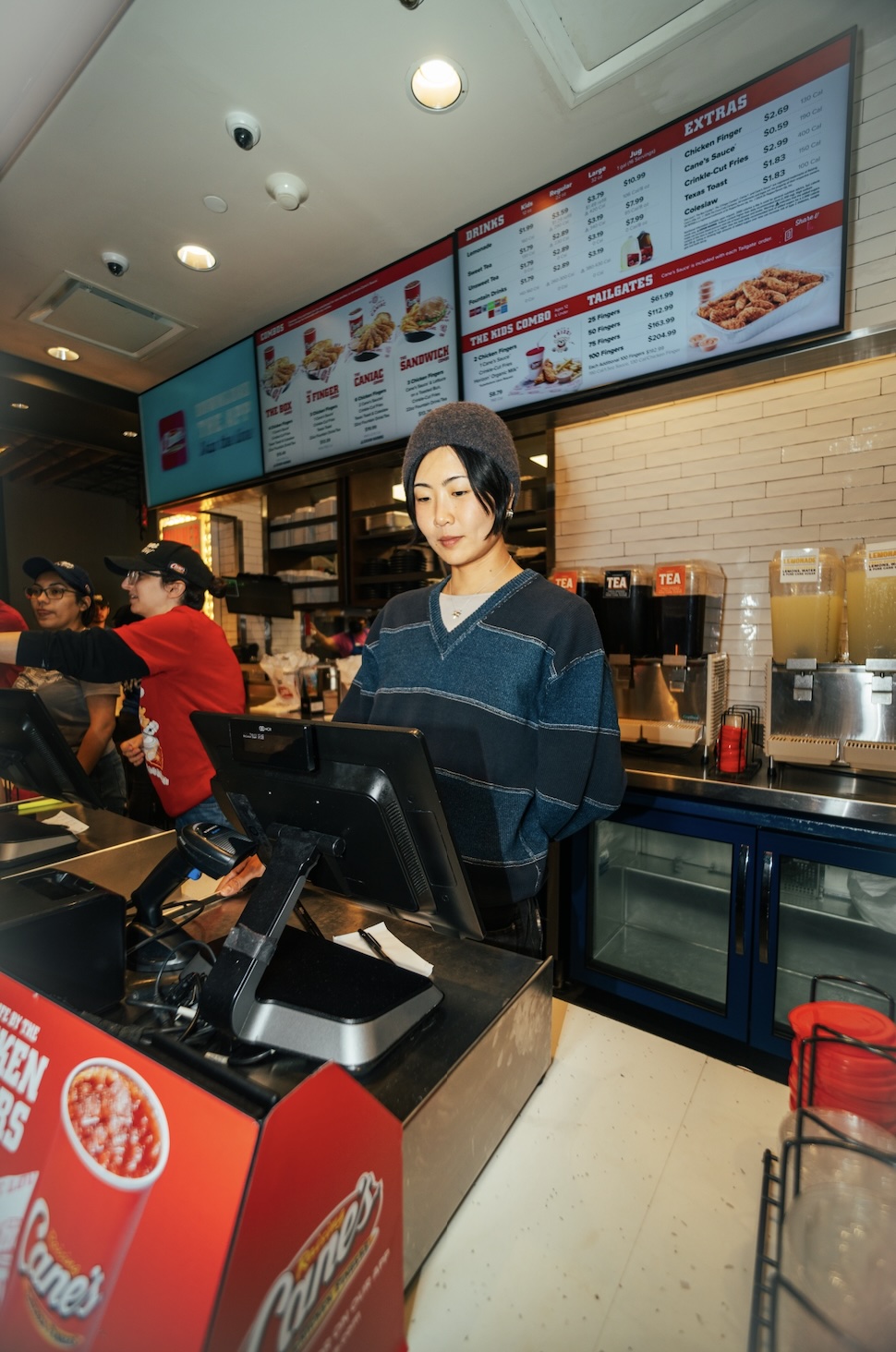 May Hong during a surprise “shift” at Raising Cane’s Times Square Global Flagship