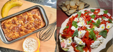 Favour Adegoke made Chrissy Teigen's Banana Bread; Kelly Coffey made Benny Blanco's Caprese with Roasted Red Pepper and Burrata