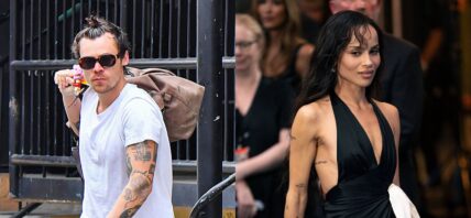 A photo collage of Harry Styles, Zoë Kravitz