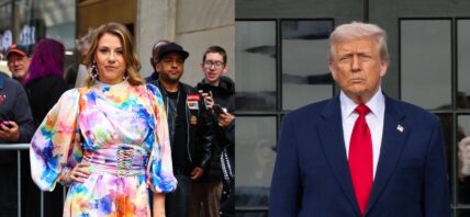 A photo collage of Jodie Sweetin, Donald Trump