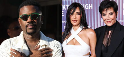 A photo collage of Ray J and Kim Kardashian with Kris Jenner