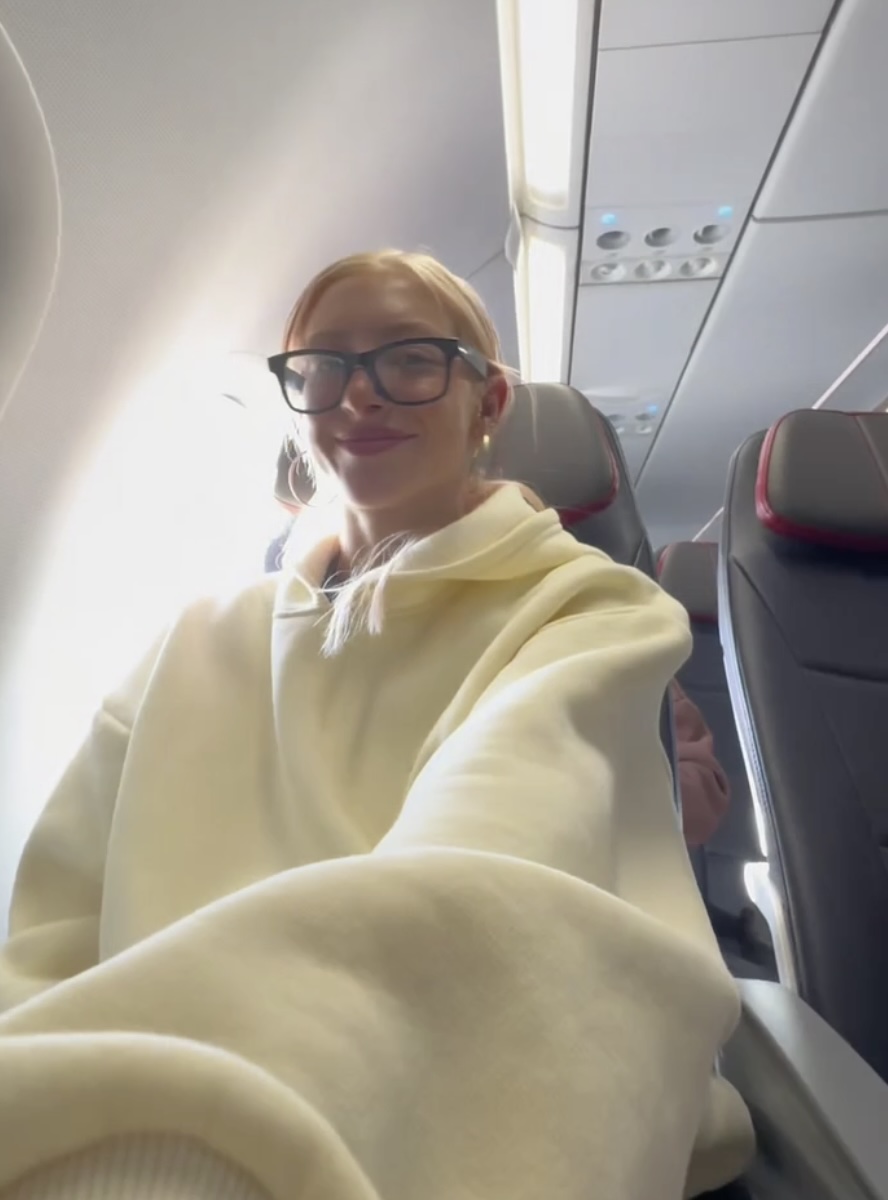 Kay Carlson on the plane