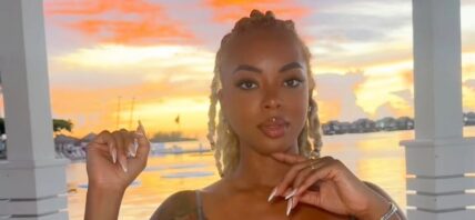 Mickey Lee posing in front of a sunset