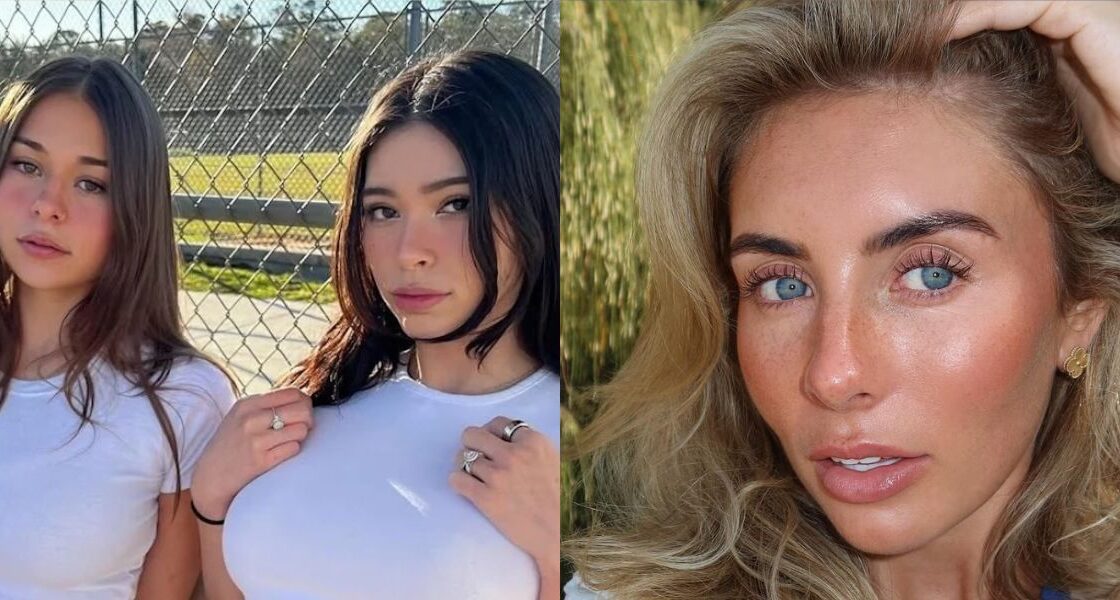 Sophie Rain and Aiesha Sofrey in matching outfits (left) Bonnie Blue selfie (right)