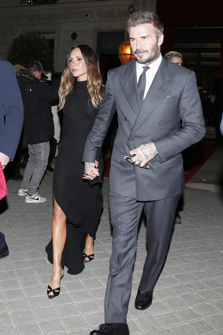 David Beckham and Victoria Beckham are seen leaving their hotel during Paris Fashion Week