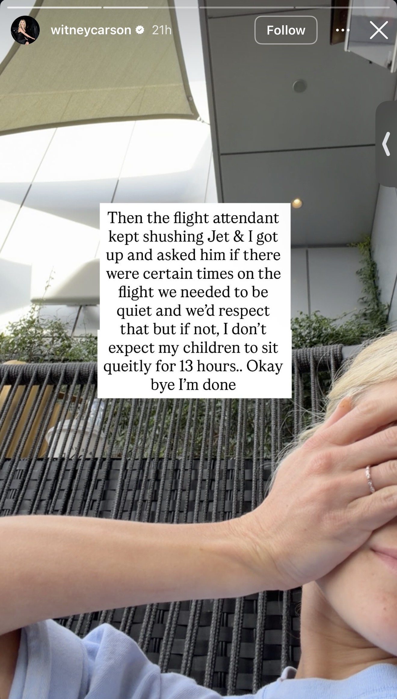 Witney Carson continues her rant about her son getting shamed on 13-hour flight