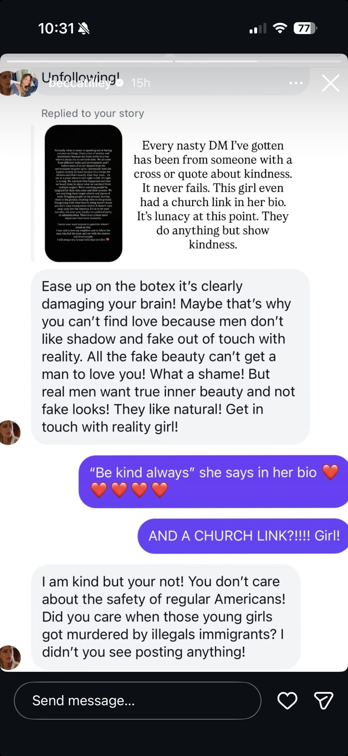 Becca Tilley shares DMs she received after she posted about ICE on Instagram