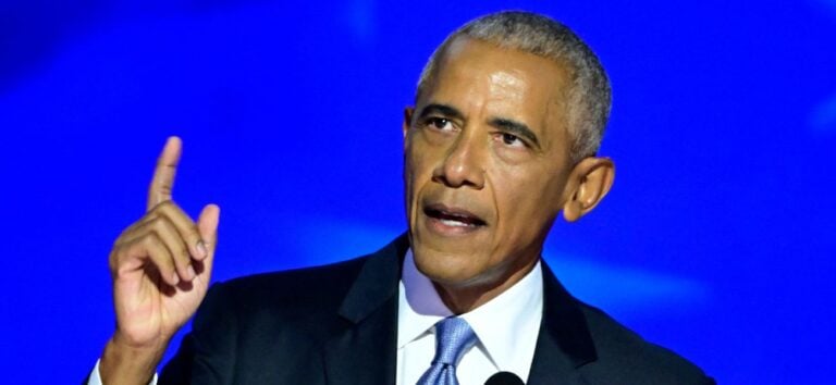 Barack Obama speaking on stage