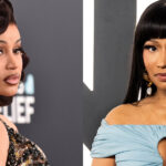 A photo collage of Cardi B and Nicki Minaj