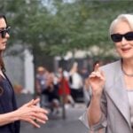 Anne Hathaway and Meryl Streep on set