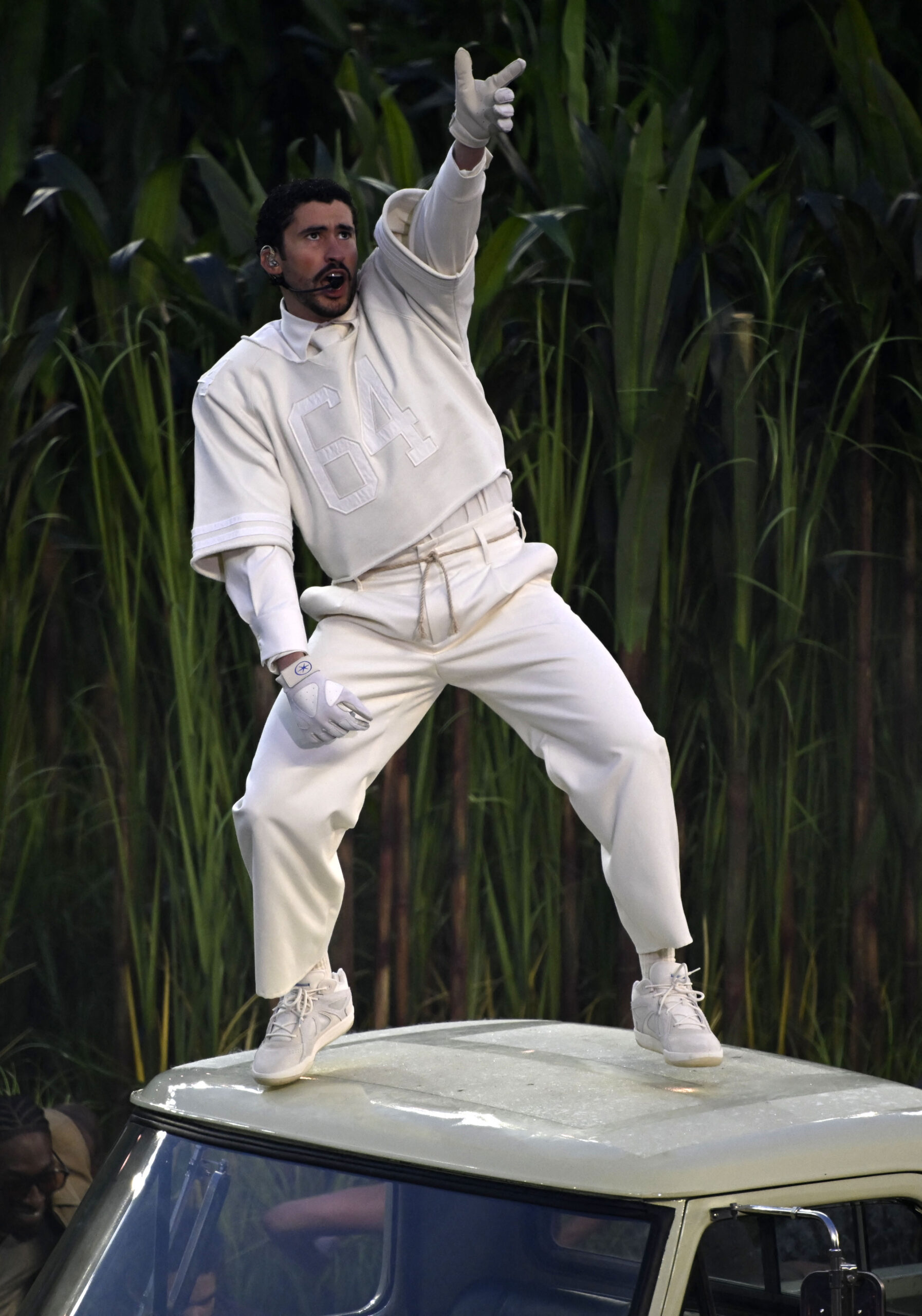 Bad Bunny performing during the Super Bowl halftime show.