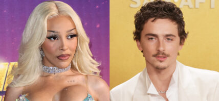 A photo collage of Doja Cat and Timothée Chalamet