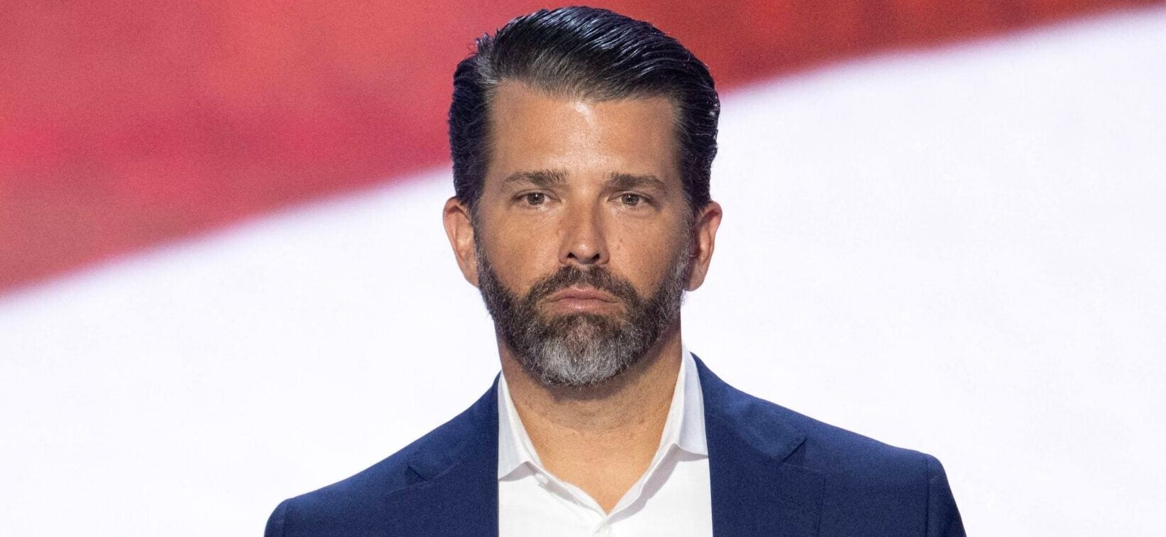 Donald Trump Jr. participates in a microphone check prior to Day 2 of the 2024 Republican National Convention