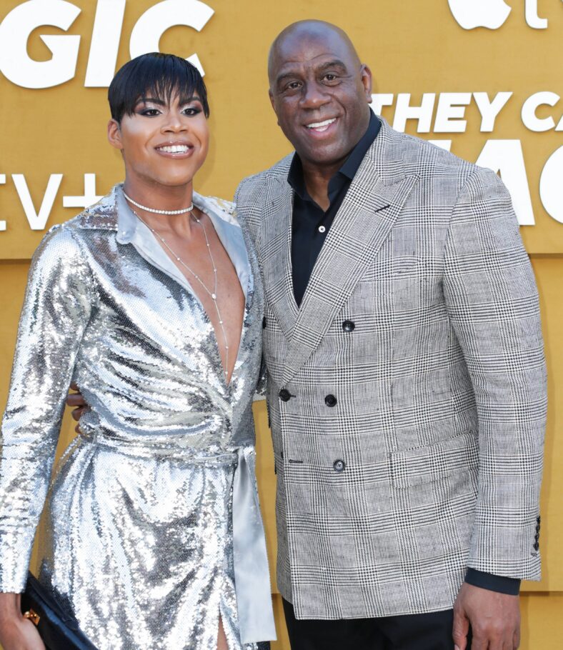 Magic Johnson and his son EJ Johnson at the Los Angeles Premiere Of Apple's 'They Call Me Magic'
