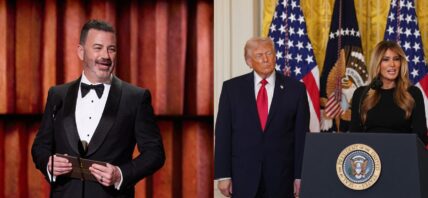 A photo collage of Jimmy Kimmel, Donald and Melania Trump