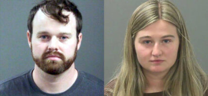 A photo collage of Joseph Duggar and Kendra Duggar's mugshots