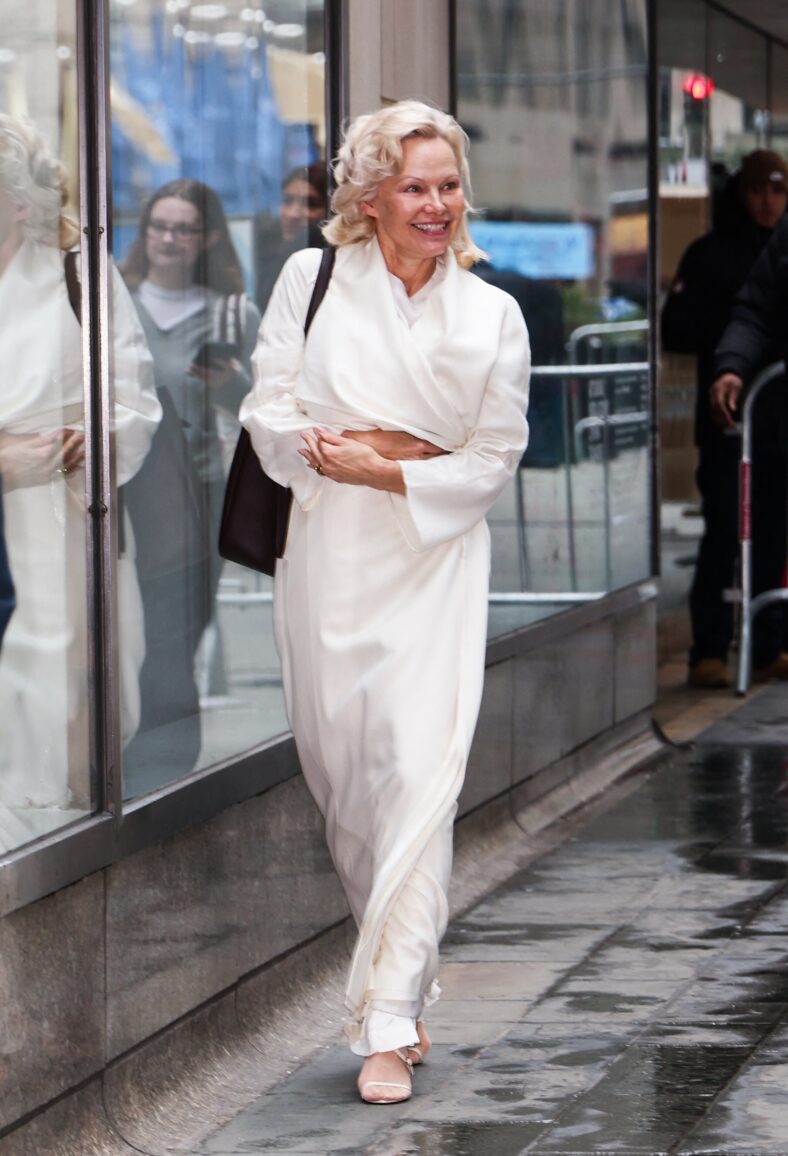 Pamela Anderson is all smiles while leaving the Today Show this morning in New York City