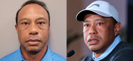 A photo collage Tiger Woods' mugshot