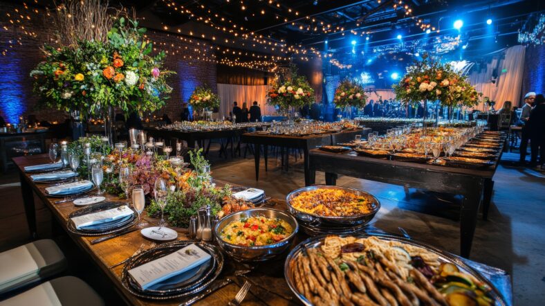 Elegant Gourmet Food Display for Wedding Reception