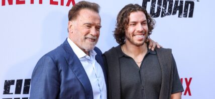 Arnold Schwarzenegger and Joseph Baena at the Los Angeles Premiere Of Netflix's 'FUBAR' Season 2