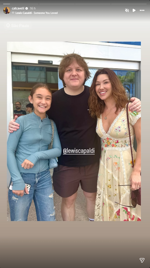 Catherine Harding and her daughter, Ava, with Lewis Capaldi