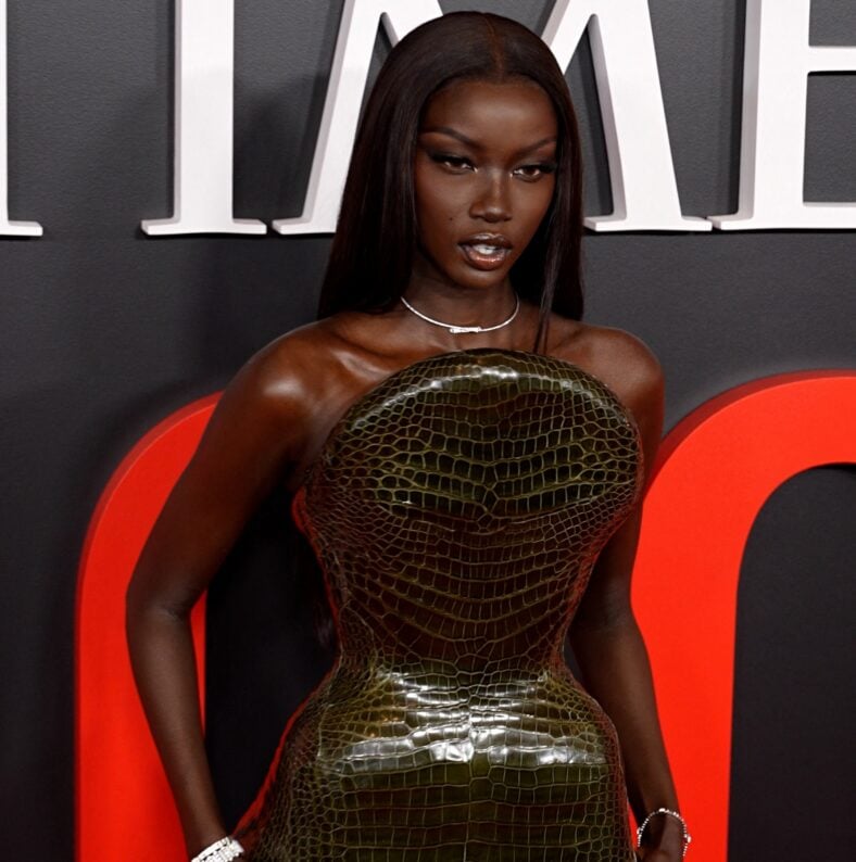 Anok Yai in a green dress