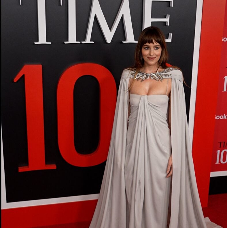 Dakota Johnson in a white dress