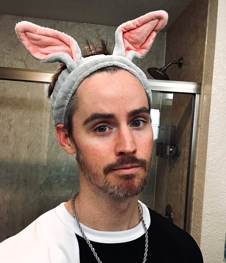 Daniel Benson wearing bunny ears