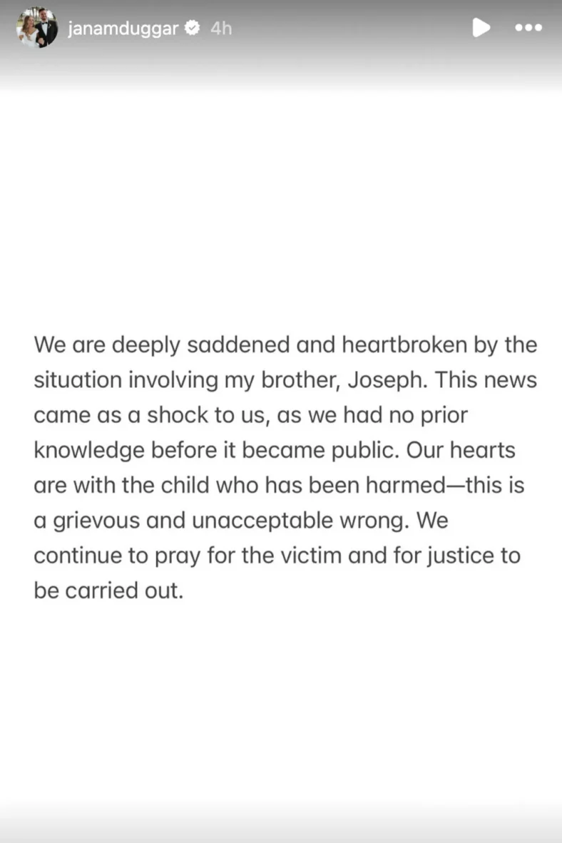 Jana Duggar reflects on her brother Joseph Duggar's arrest