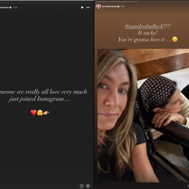 Jennifer Aniston welcomes Sandra Bullock to Instagram